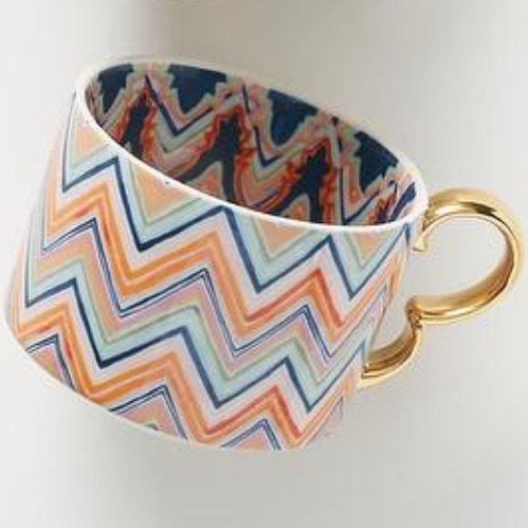 Anthropologie Other - Anthropologie Chelsea Chevron Orange Blue Scalloped Gold Handle - Like New